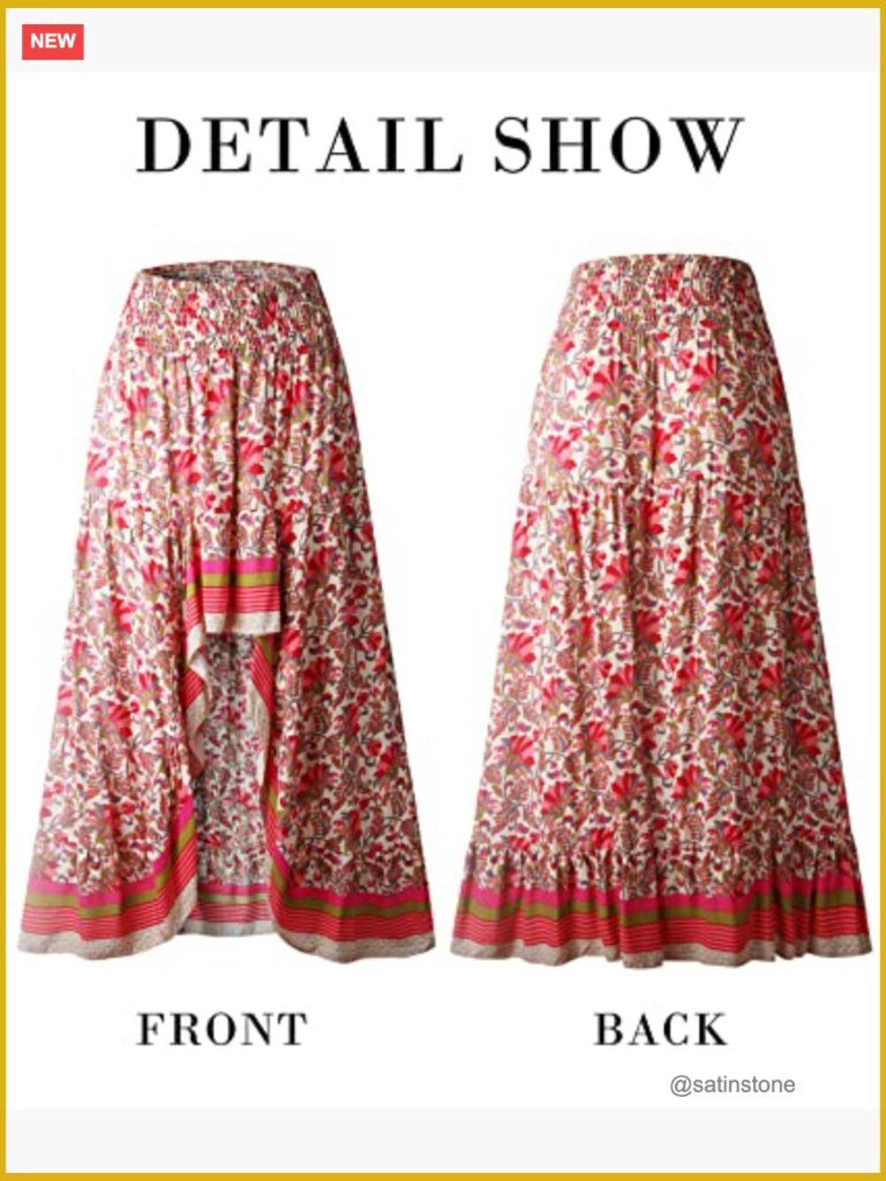 Women Floral Print Elastic Waist Maxi Skirt with Side Split - Picture 5 of 7